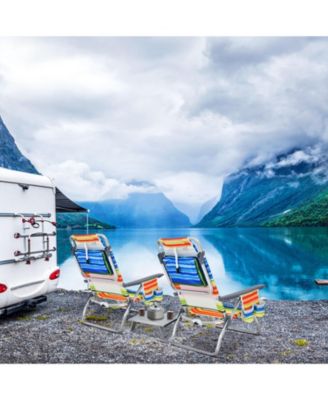 2 Packs 5-Position Outdoor Folding Backpack Beach Table Chair Reclining Chair Set-Yellow