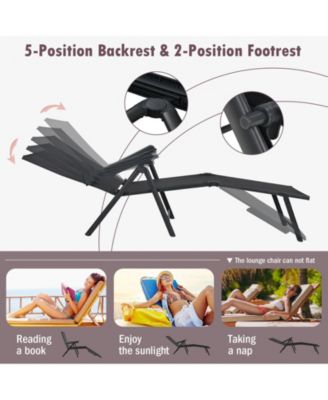 Patio Foldable Chaise Lounge Chair with Backrest and Footrest-Black