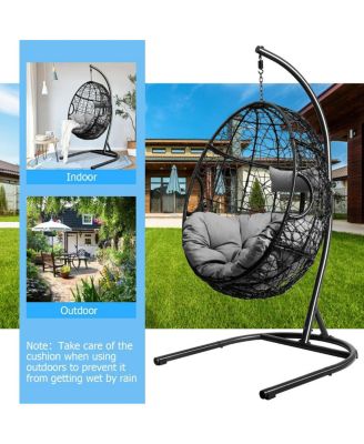 Hanging Cushioned Hammock Chair with Stand -Gray