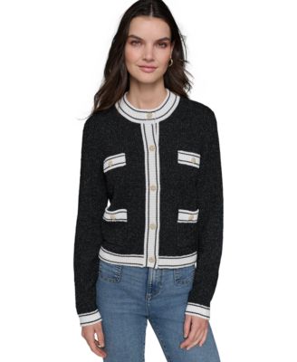 KARL LAGERFELD PARIS - Women's 4-Pocket Embellished Cardigan