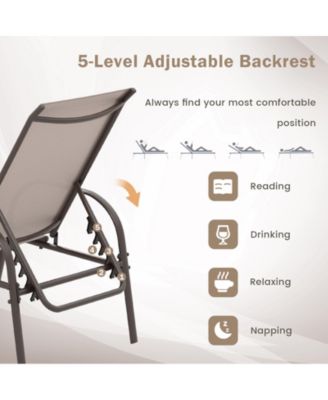 2 Pcs Outdoor Patio Lounge Chair Chaise Fabric with Adjustable Reclining Armrest-Brown