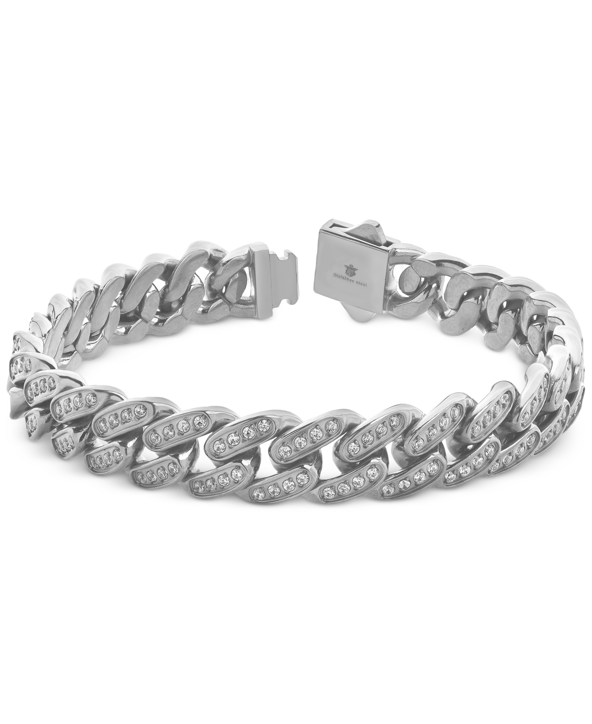Blackjack Men's Miami Cuban Link Cubic Zirconia Bracelet In Gold-tone Ion-plated Stainless Steel In Steel