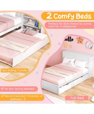 Kids Wooden Platform Bed with Trundle Storage Headboard-Full Size