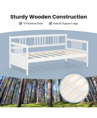 Twin Size Wooden Slats Daybed Bed with Rails-White