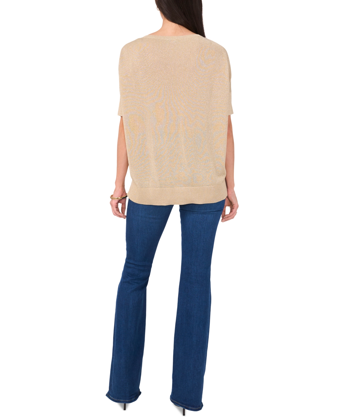 Shop Vince Camuto Women's Metallic Crewneck 3/4-sleeve Sweater In Glow Gold