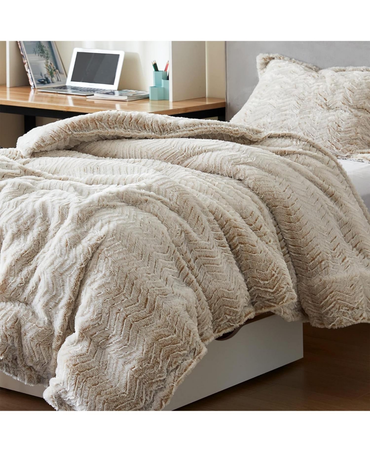 Peak of Cozy - Coma Inducer Oversized Comforter Set - Chevron Frosted Taupe