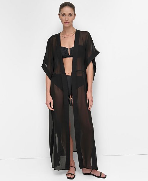 alfani DKNY Women's Tie-Front Cover-Up Kaftan Women's Fashion Shoes & Accessories