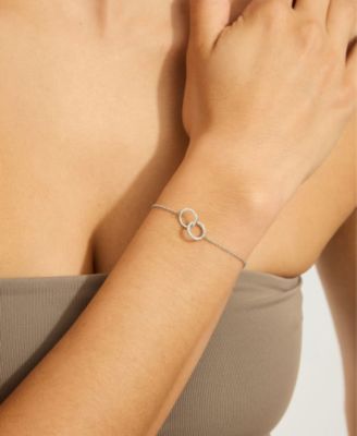 Silver-Tone Adjustable Cubic Zirconia Pav&eacute; Rings Bracelet