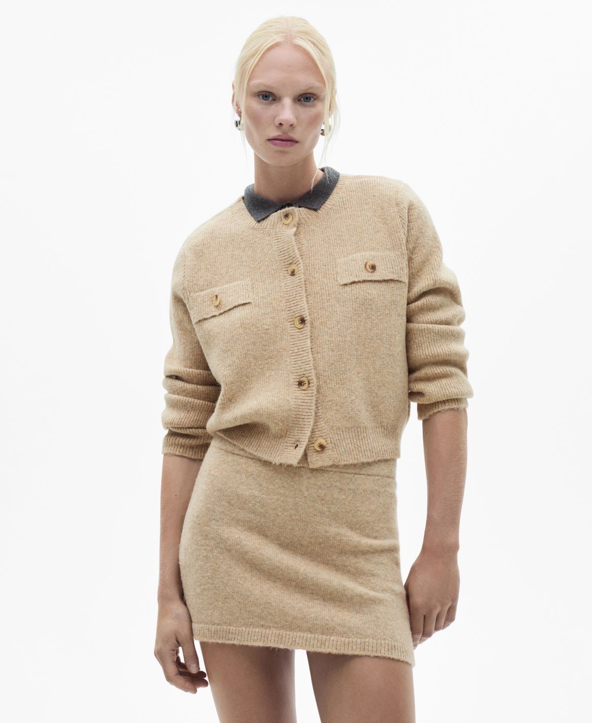 Mango Women's Buttons Detail Ribbed Knitted Cardigan