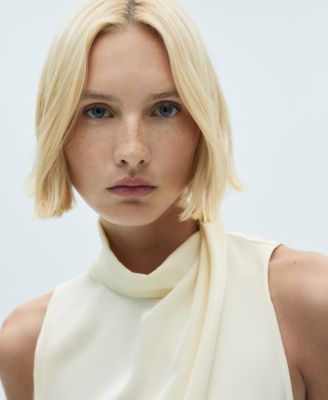 Women's Turtleneck Draped Satin Blouse