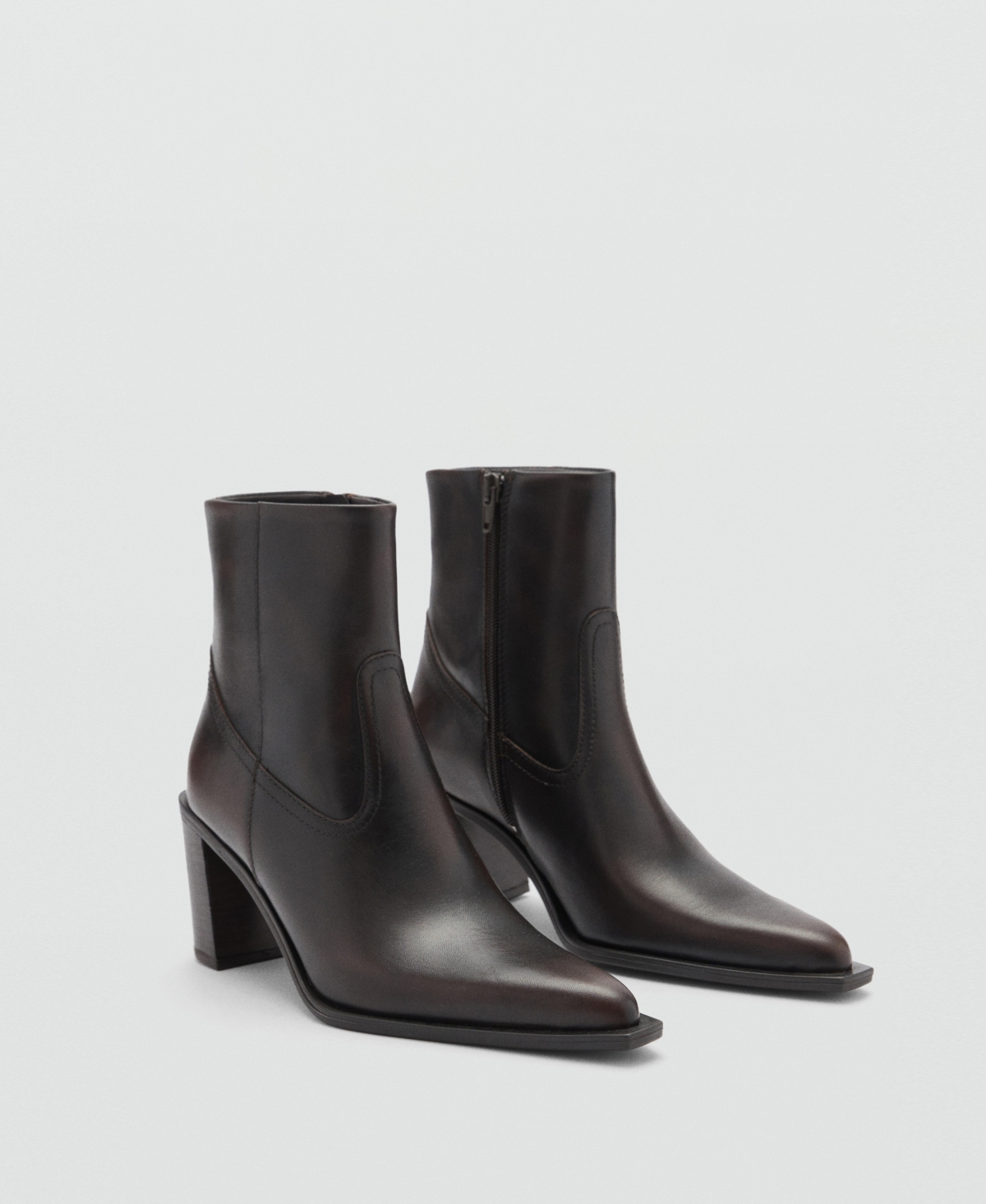 Mango Women's Block Heel Leather Ankle Boots In Brown
