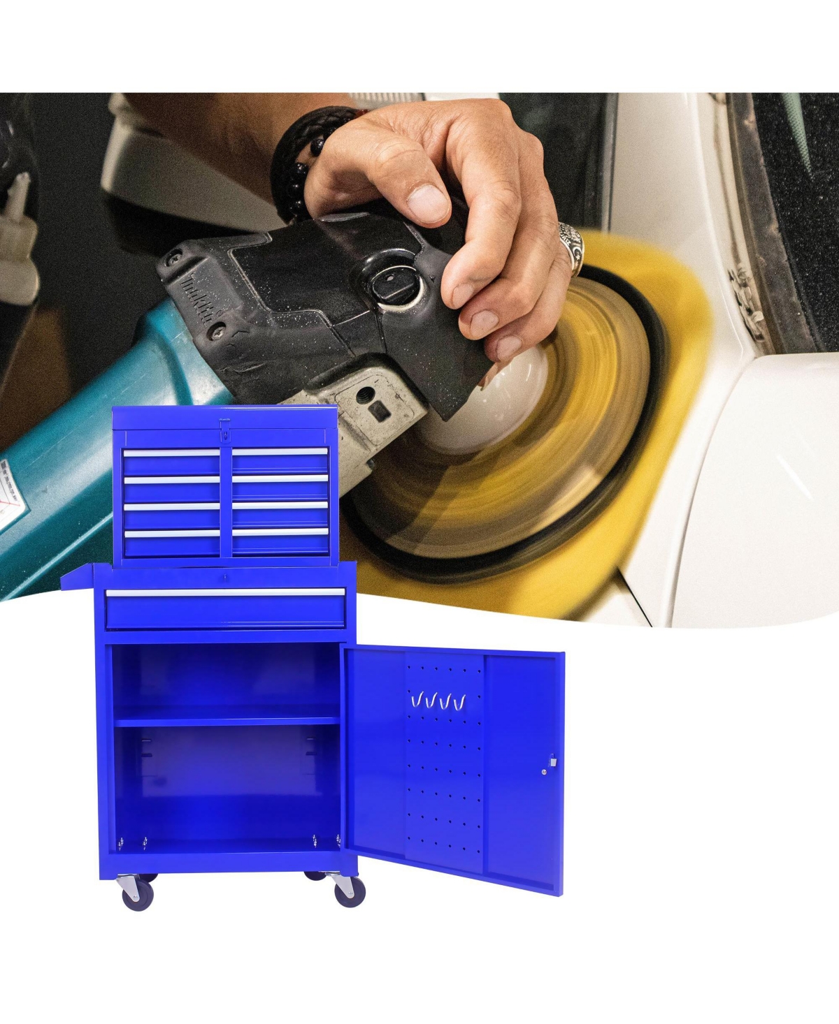 Slickblue Detachable 5-Drawer Tool Chest with Bottom Cabinet and Adjustable Shelf for Organized Storage