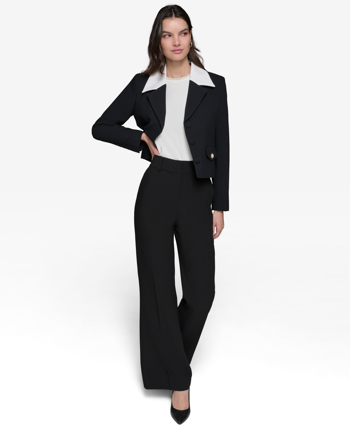 Karl Lagerfeld Women's Colorblocked Lapel Blazer In Black Combo Soft White