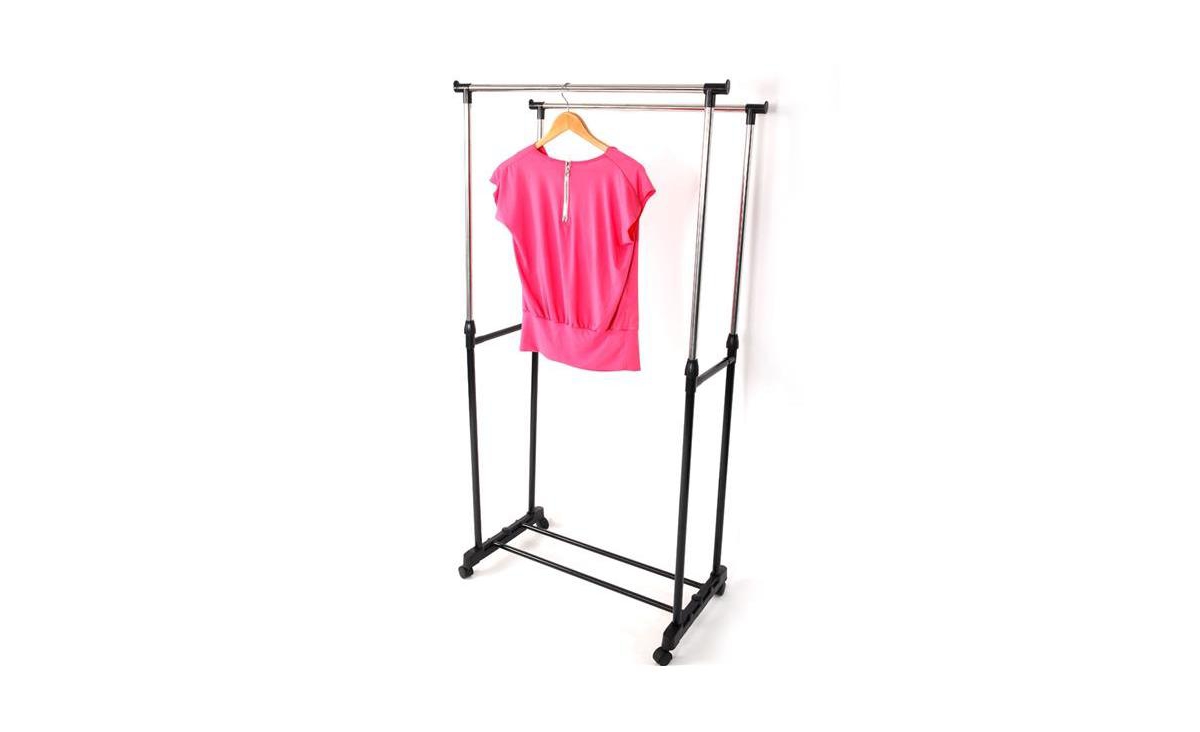 Slickblue Adjustable Dual-Bar Clothes Rack with Horizontal & Vertical ...