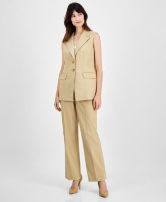 ANNE KLEIN WOMENS PEAK LAPEL LONG VEST PATCH POCKET TROUSERS