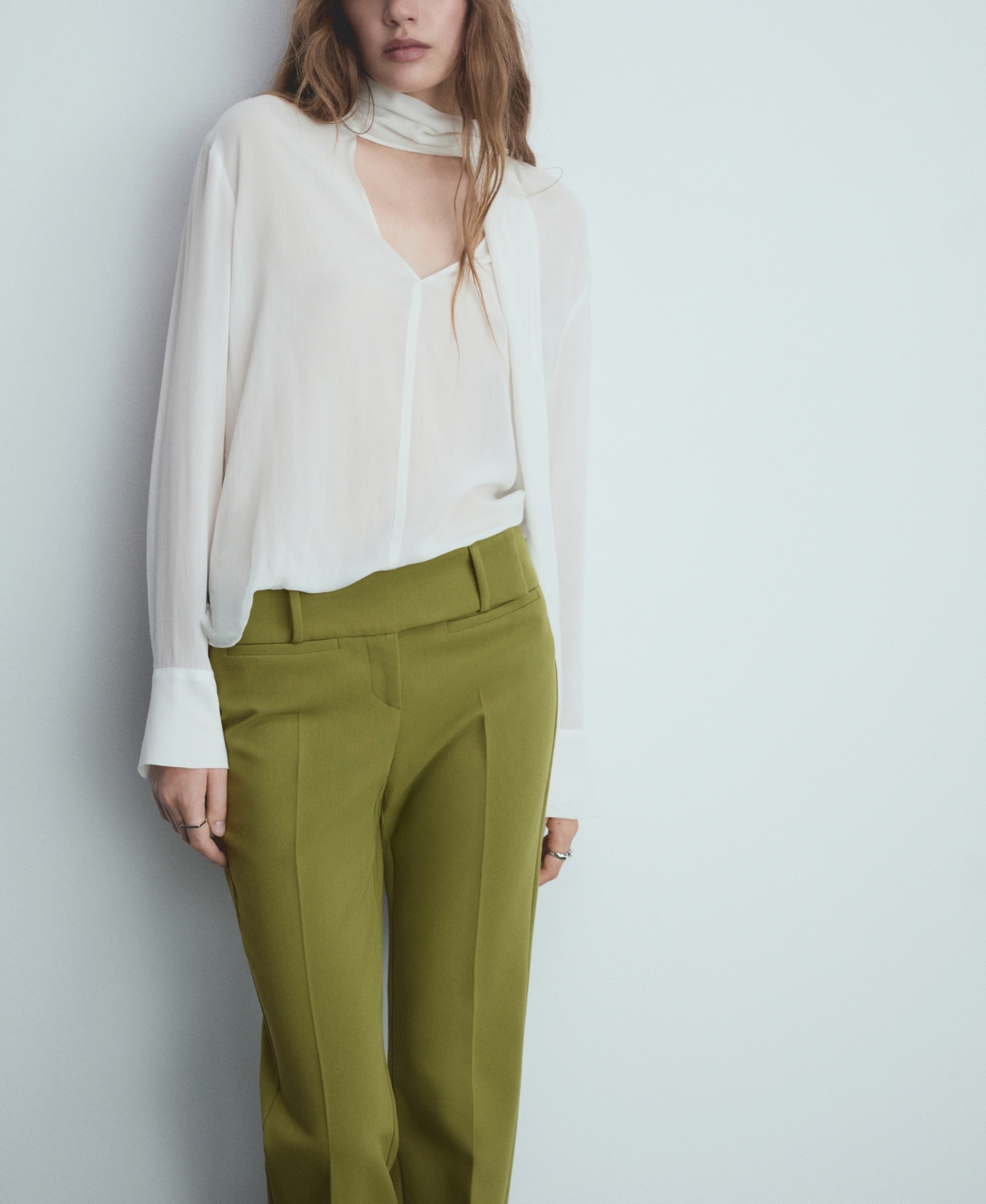Mango Trousers Green In Green