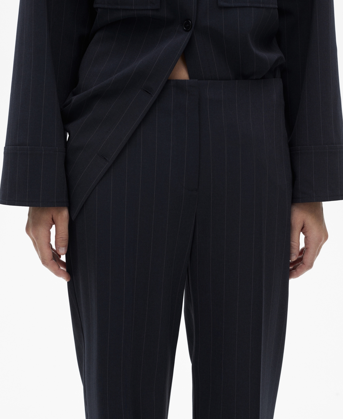 Shop Mango Women's Chalk-stripe Straight Trousers In Dark Navy