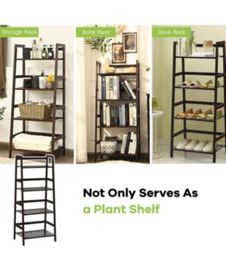 4-Tier Bamboo Plant Rack with Guardrails Stable and Space-Saving-Brown 19" x 12.5" x 45".