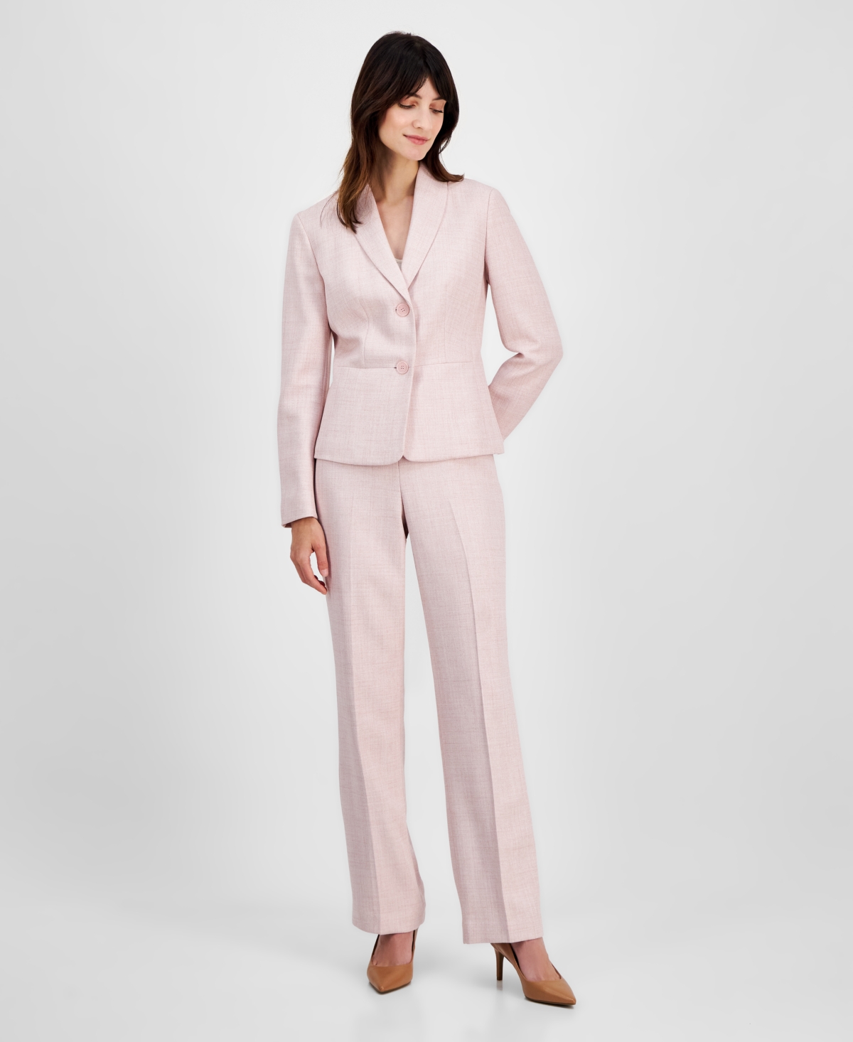 Le Suit Women's Two-button Shawl Collar Jacket & Side-zip Pants, Regular & Petite In Light Blossom Multi