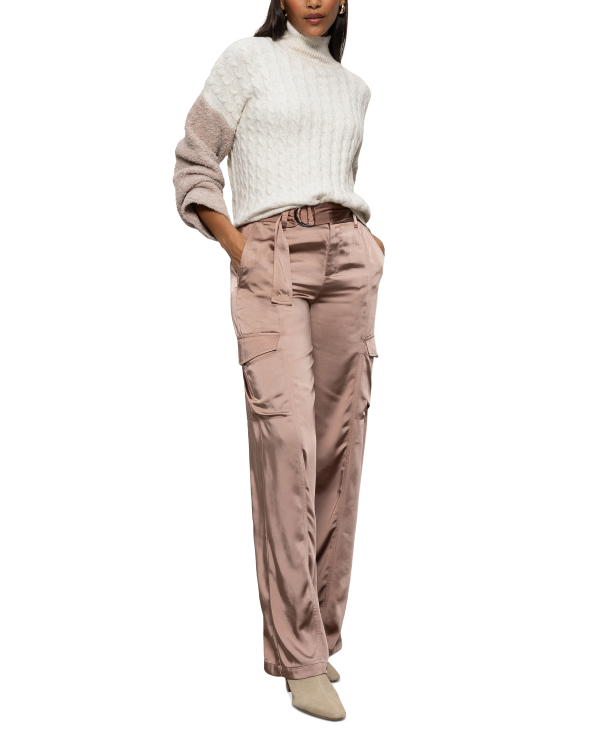 Sanctuary Women's High-Neck Boucle-Sleeve Sweater