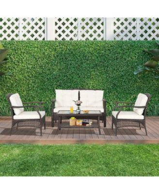4 Pieces Outdoor Rattan Conversation Set with Protective Cover