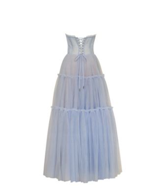 Women's Cloudy Blue Tulle Maxi Dress With Ruffled Skirt