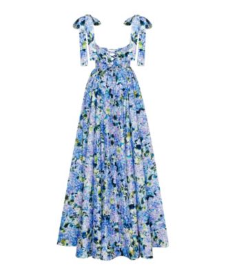 Women's Blue Hydrangea Strapped Maxi Dress