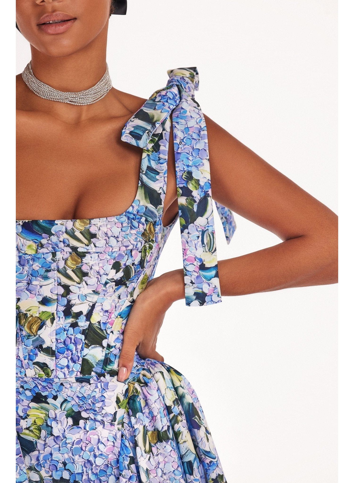 Womens Blue Hydrangea Strapped Maxi Dress