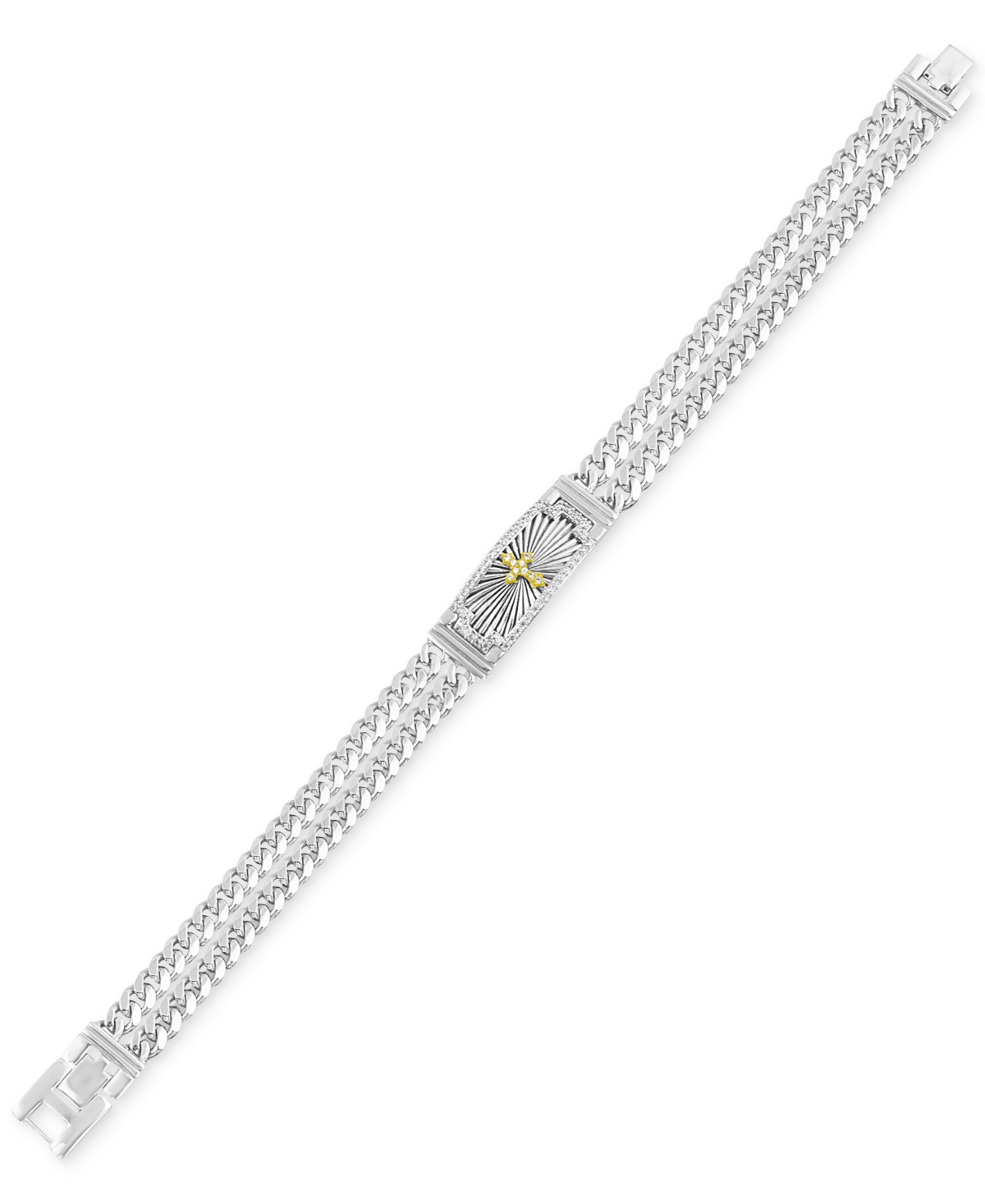 Macy's Men's Diamond Cross Double Curb Chain Bracelet (1/2 Ct. T.w.) In Sterling Silver In Silver
