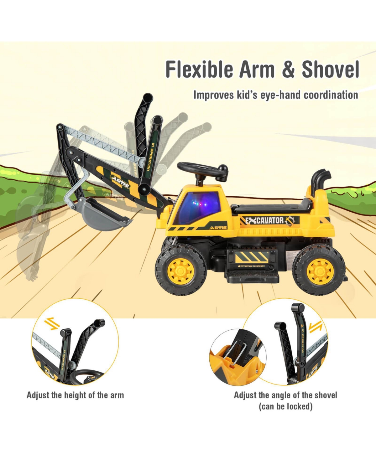 Hongge Kids Astm Certificated Powered Ride On Bulldozer with Front Digger Shovel