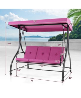 3 Seat Outdoor Porch Swing with Adjustable Canopy-Wine
