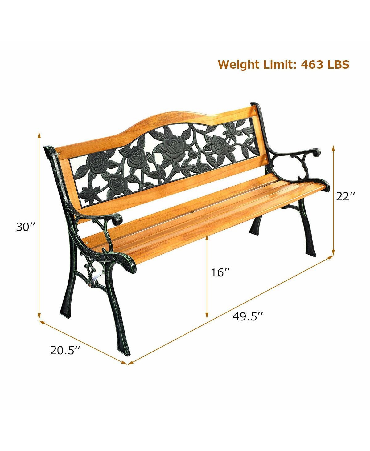 Sugift Garden Bench Chair Outdoor Wooden Loveseat with Iron Armrest