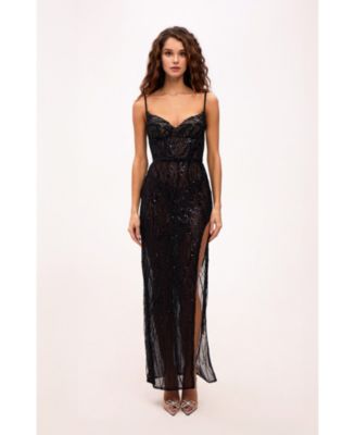 Milla Women's Astonishing Sequined Maxi Gown On Spaghetti Straps - Main Image