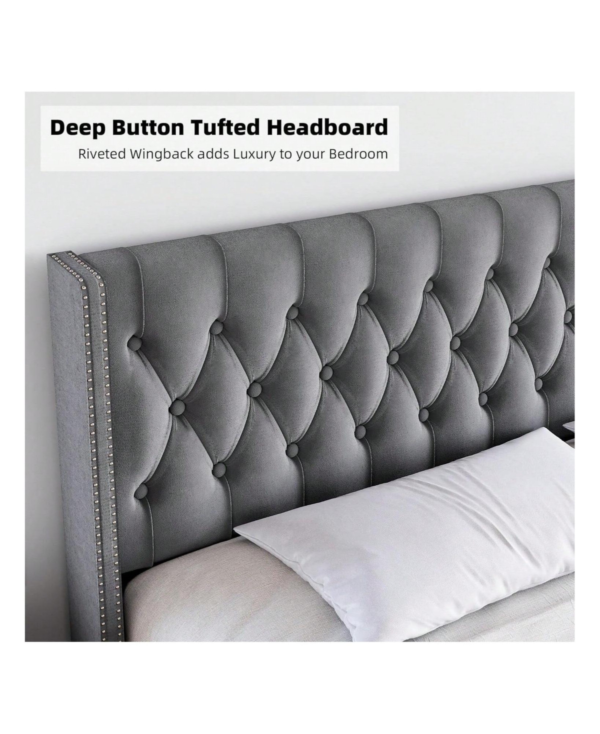 gaomon Full/Queen/King Size Bed Frame With Headboard, Modern King Bed Frame, Deep Button Tufted Headboard With Wingback, Velvet Upholstered Platform B