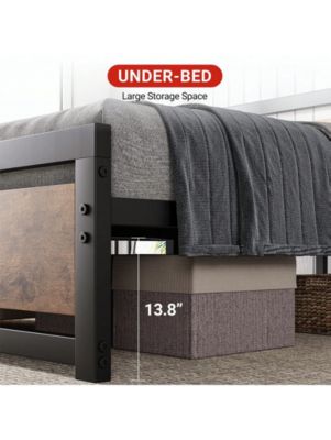 Bed Frame With Headboard, Industrial Platform Bedframe No Box Spring Needed, 14 Inch Metal Mattress Frame Noise Free