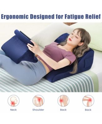 Bed Wedge Pillow with Tablet Pillow Stand and Side Pockets-Navy