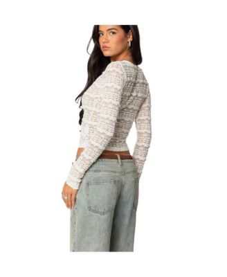 Womens Daisey Textured Sheer Lace Top