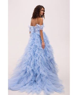 Women's Light Blue All Ruffled Up Eveng Fluffy Dress