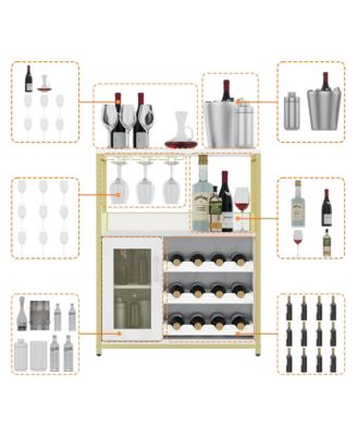 Wine Bar Cabinet with Detachable Wine Rack, Bar Rack Cabinet with Glass Holder and 1 Drawer, Mesh Door, Small Sideboard