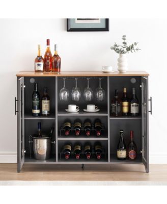 Wine Bar Cabinet with Led Light,Home Coffee Cabinet with Wine and Glass Rack,Kitchen Buffet Sideboard with Storage,Dark Grey