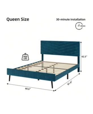Full/Queen/King Size Upholstered Bed Frame, Velvet Bed Frame Queen With Adjustable Headboard, Platform Bed Frame And Headboard, Noise-Free, No Box Spring Needed