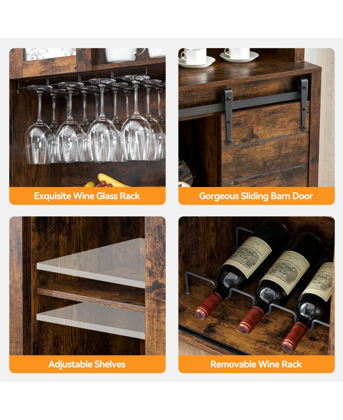 gaomon 70" Farmhouse Coffee Bar Wine Cabinet with Sliding Barn Doors and Storage