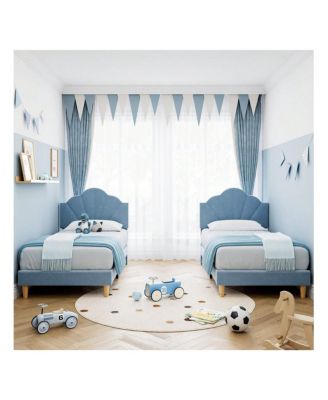 Twin Platform Bed Frame, Velvet Upholstered, Adjustable Headboard, Strong Wood Slats, Solid & Stable, Easy Assembly