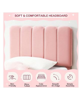 Twin Bed Frame For Girls, Twin Size Velvet Upholstered Bed Frame With Headboard, No Box Spring Needed, Wooden Slats Support, Easy Assembly