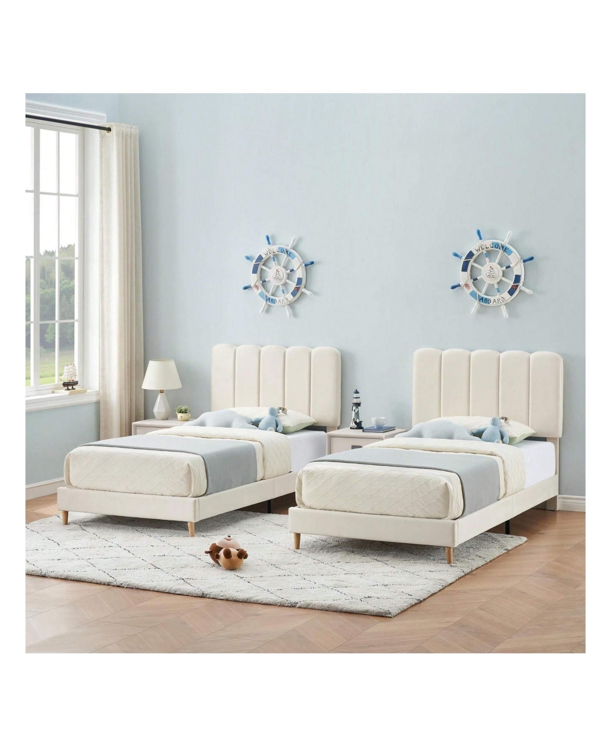 gaomon Twin Bed Frame For Girls, Velvet Upholstered With Headboard, No Box Spring Needed, Wooden Slats Support, Easy Assembly