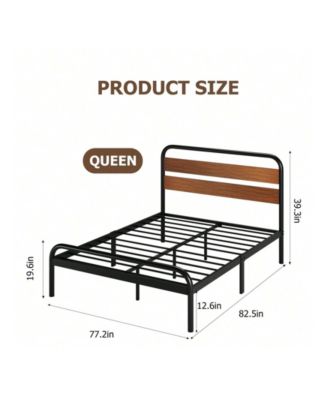 Senfot Queen/King Size Platform Bed Frame With Wood Headboard, Heavy Duty Metal Slat Support, Noise Free Design Mattress Foundation, Easy Installation