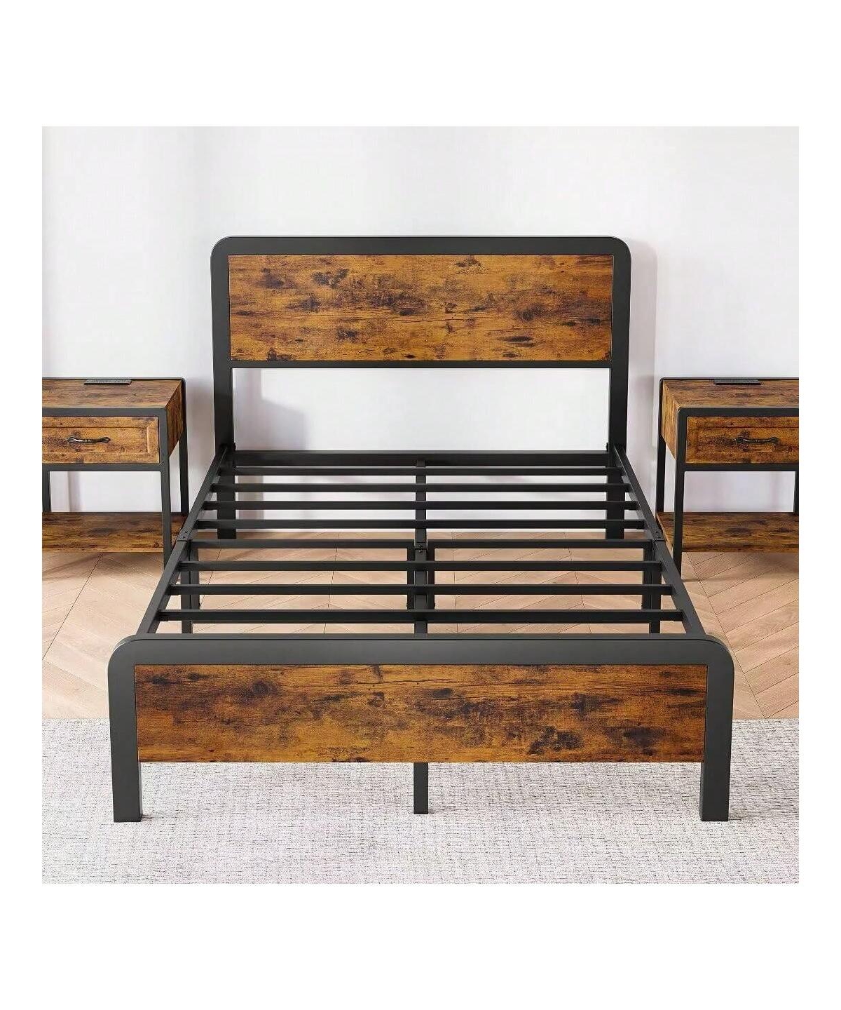 gaomon Twin/Full/Queen Platform Bed Frame With Wooden Headboard And Footboard, Sturdy Metal Slat Support, Mattress Base, No Box Spring Required - Brow