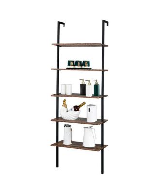 Industrial Wall-Mounted Bookcase 5-Tier Open Ladder Shelf with Metal Frame for Stylish Storage