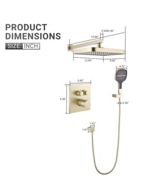Brushed Gold 12Inch 2-Functiom Shower Faucet System Set with Rough-in Value