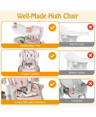High Chair for Babies & Toddlers with Rolling Wheels Adjustable Height Footrest